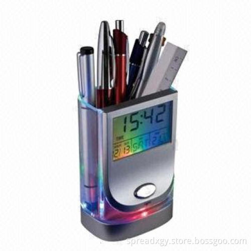 Pen Holder with 7-color LED Flashing, Calendar, Time and Temperature Display, High Quality